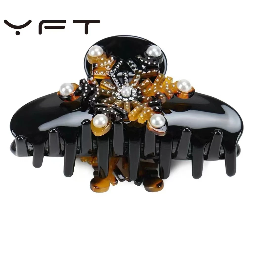 YFT雪花树叶发抓抓夹9.0cm盘发马尾夹子醋酸A136