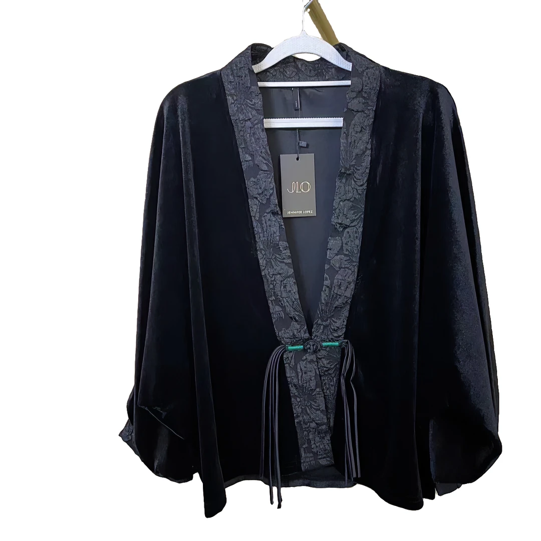 金丝绒#672/气质长袖时尚女士重工拼接上衣女外套轻奢短款黑色