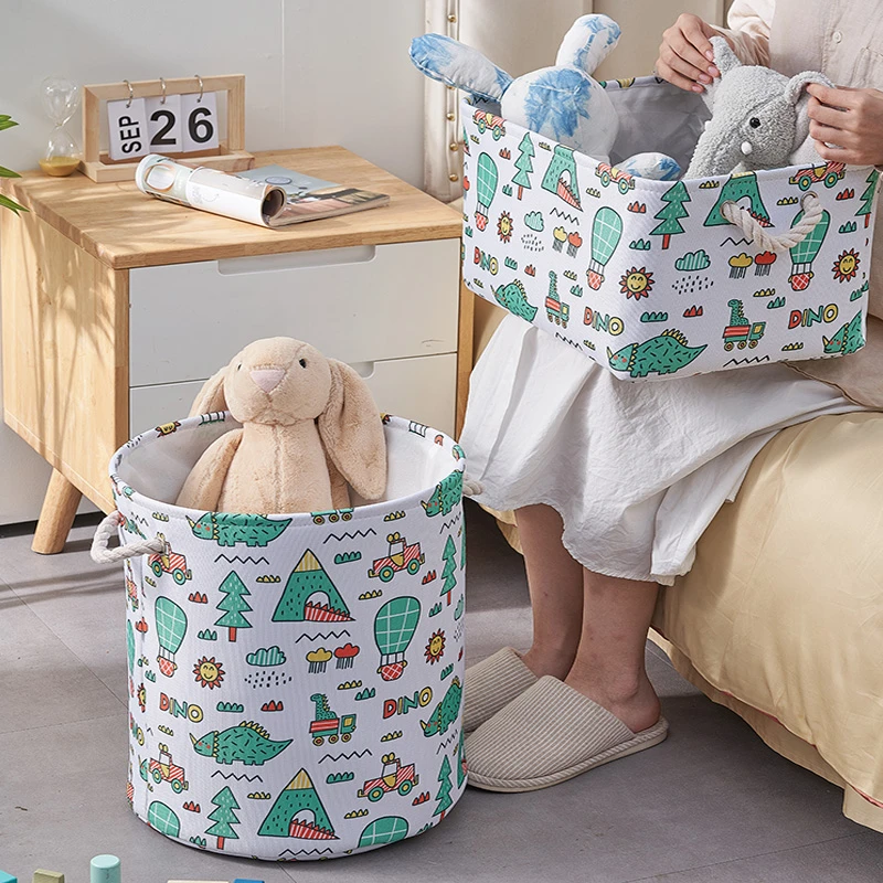 布艺儿童玩具收纳筐大号三层加厚束口脏衣篮篓被子衣服收纳零食筐