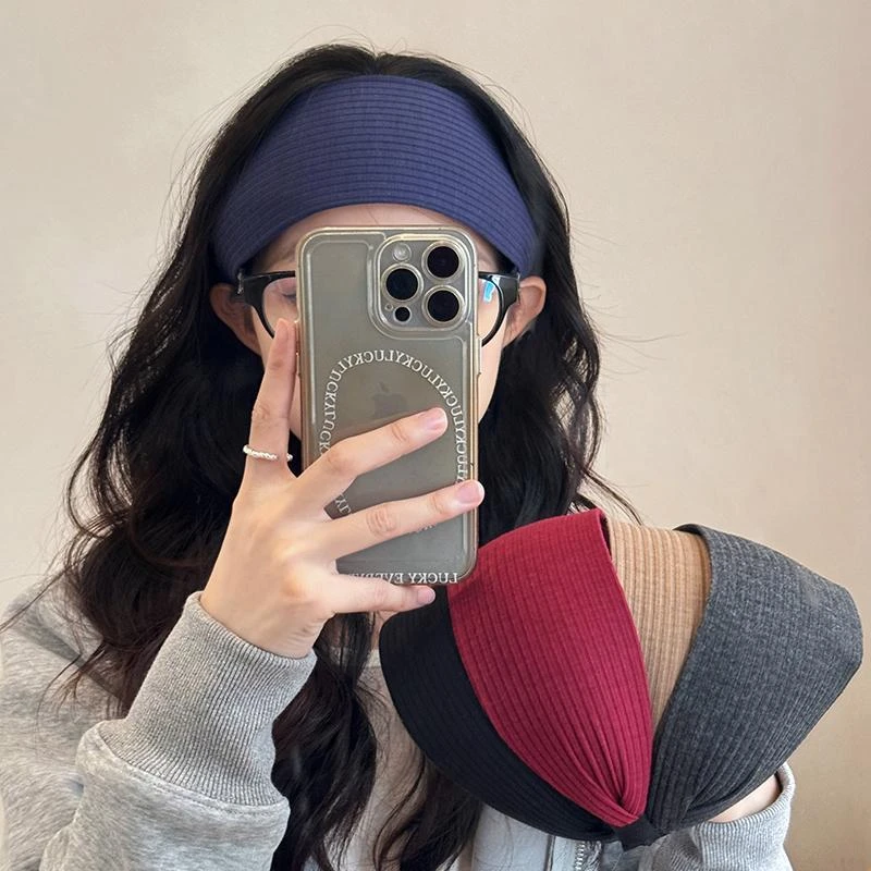 秋冬宽边针织发箍女款简约运动风头箍带齿防滑压发洗脸发饰遮发缝