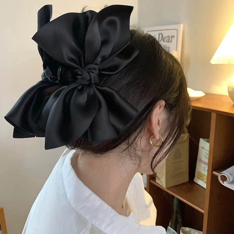 气质大号缎面公主头蝴蝶结抓夹后脑勺复古盘发发量多鲨鱼夹头饰