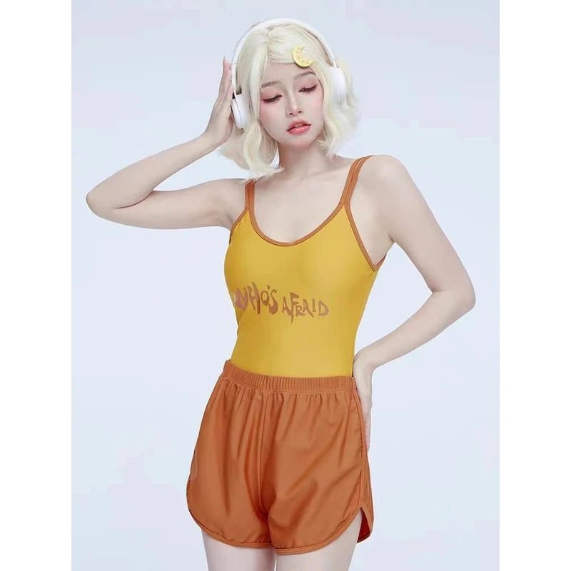 2025新款鬼马少女甜美辣妹显瘦保守多巴胺小个子女孩连体竞速泳衣