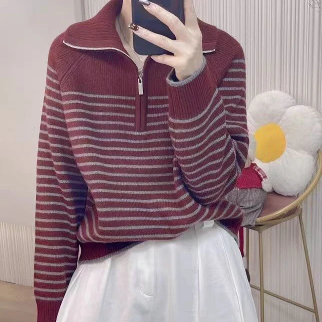 【苗姐衣橱】时尚&自由 撞色polo领拉链毛衫193050