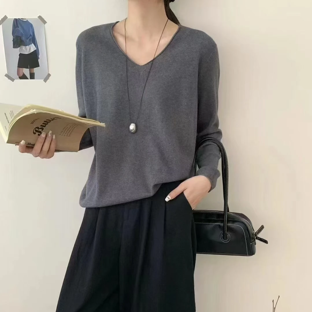 【苗姐衣橱】韩系慵懒风 超显瘦V领毛衣7033