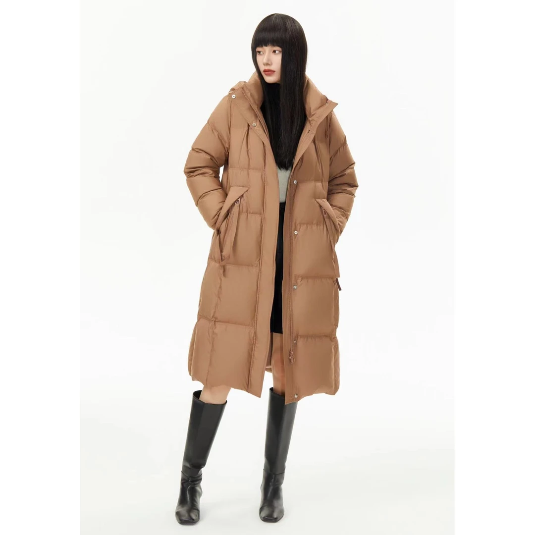 苗姐【松软泡芙】90白鸭绒 高端气质中长款羽绒服6136