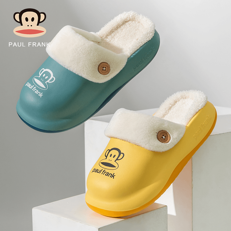 paul frank/大嘴猴情侣居家可拆卸毛绒一体成型EVA底冬季保暖棉鞋