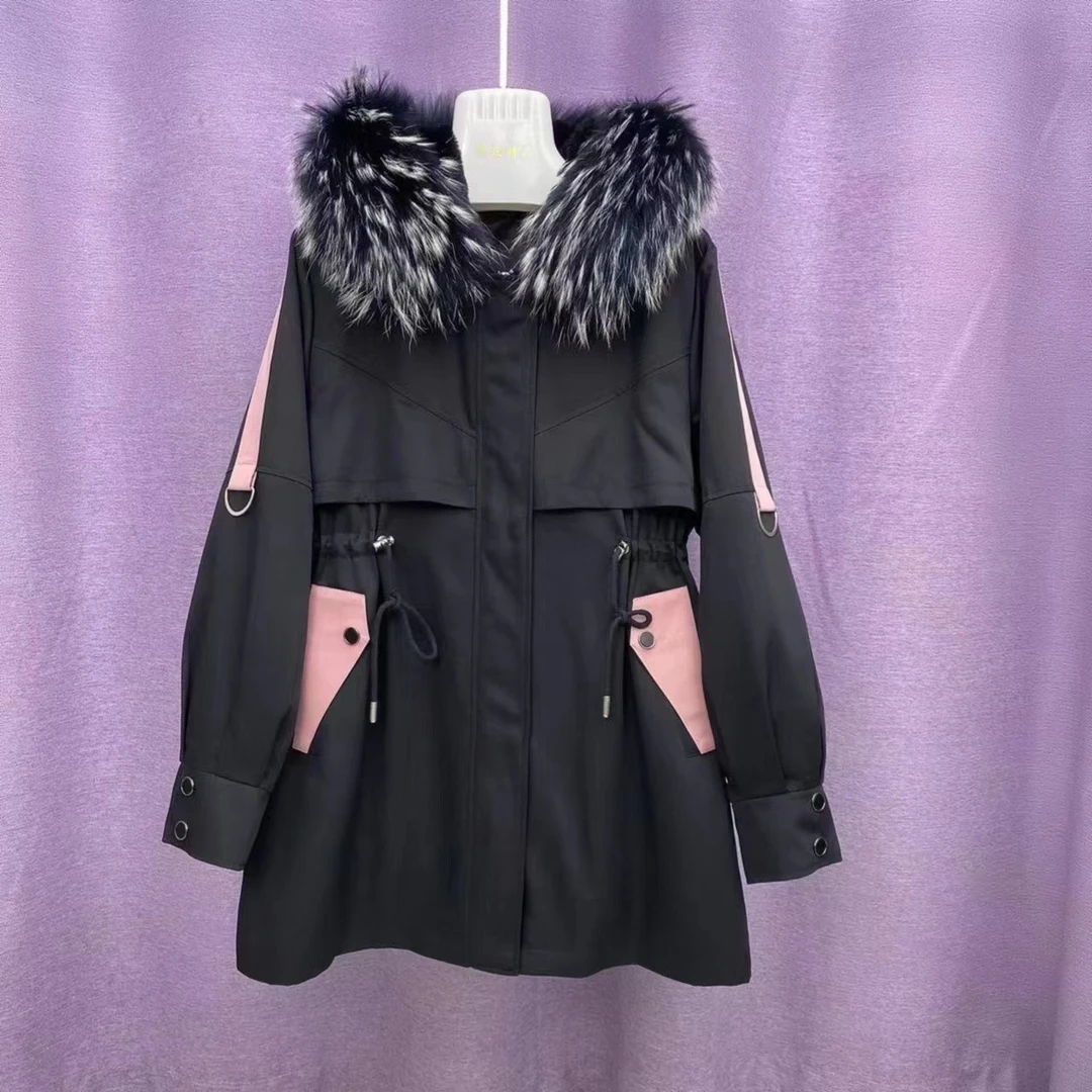 2022新款小怪兽活里活面可拆卸大毛领女款休闲百搭皮毛一体收腰