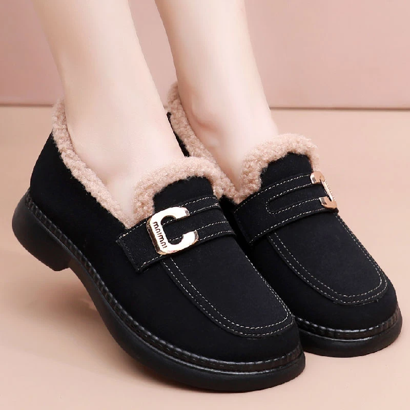 2025新款豆豆鞋女平底秋冬季加绒外穿保暖棉鞋软底休闲防滑妈妈鞋