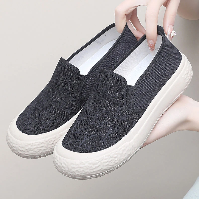 2025春季新款渔夫鞋女厚底透气单鞋一脚蹬软底百搭休闲懒人帆布鞋