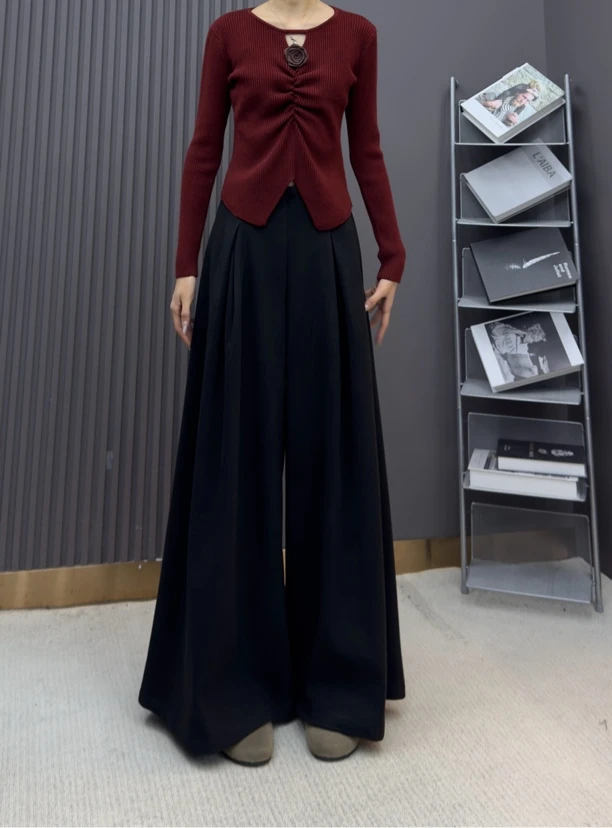 返场清清裤女秋冬新款加厚加绒保暖休闲长裤垂感直筒阔腿裤子9771