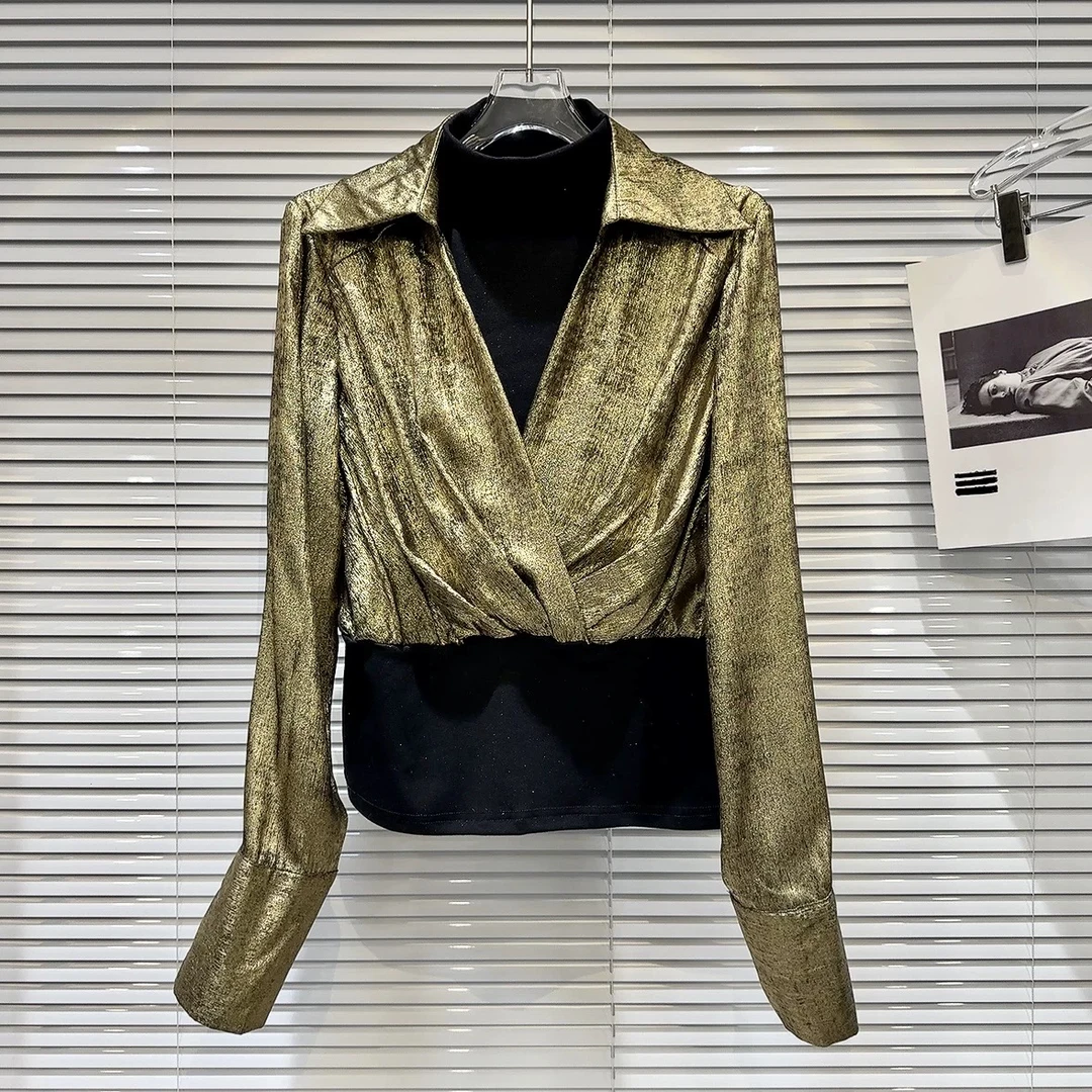 假两件衬衫春季2025年新款时尚洋气修身显瘦休闲百搭长袖衬衣潮