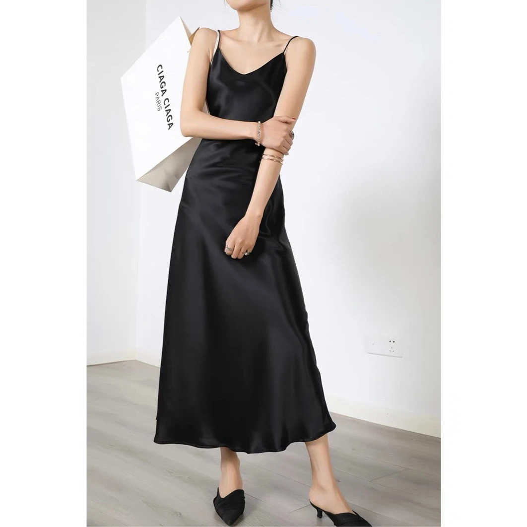 ONEOF 高端春夏款内搭长款百搭醋酸连衣裙女