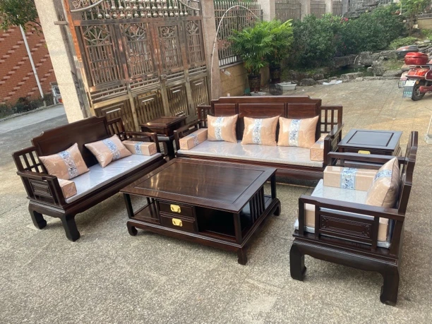 红木家具，东非酸枝木新中式福运沙发123六件套