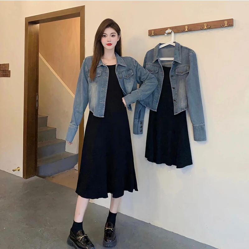 OS30336+71101大码微胖显瘦背心裙时尚洋气针织裙子高档连衣裙