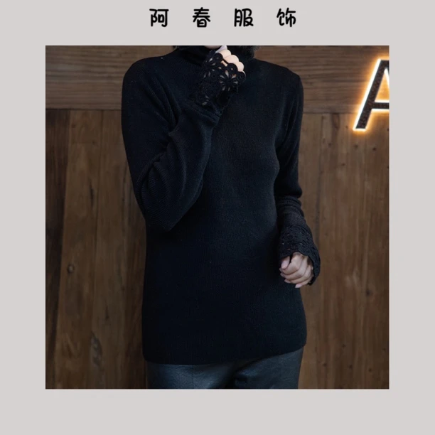 【阿春】丨"镂空拼接"时尚高领毛衫
