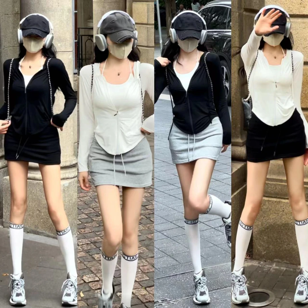 连帽夏季清凉拉链防晒薄款运动修身显瘦纯欲外套开衫