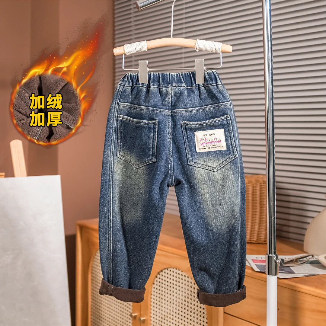 男童牛仔裤冬季加厚一体绒2023新款韩版潮酷N8119