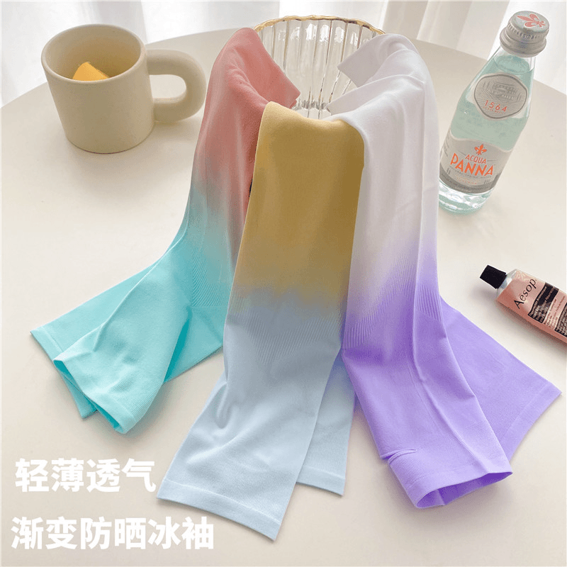 渐变冰袖防晒女ins潮夏季开车防紫外线冰丝袖套护臂手袖学生手套