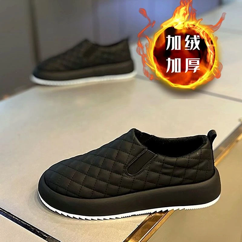 [小扬哥推荐】一脚蹬男鞋百搭季新款棉鞋加绒秋冬厚底皮面豆豆鞋时