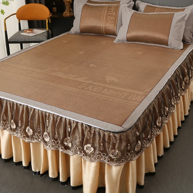 高端2023新款冰丝凉席可水洗床裙款冰藤席三件套夏季空调席子折叠