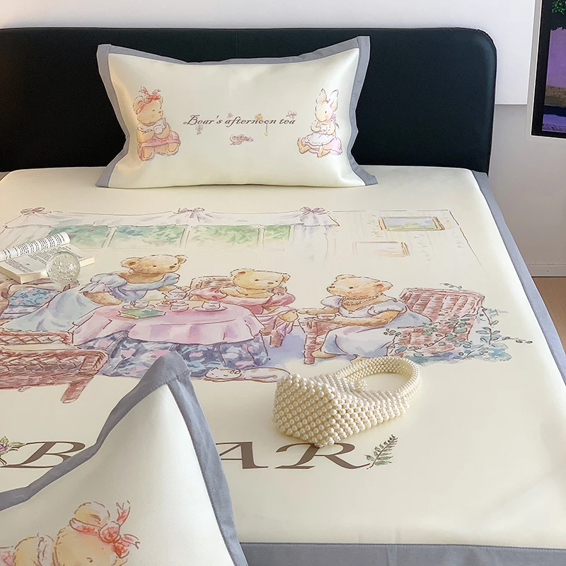 夏季碳光凉感冰丝凉席枕套小清新卡通宿舍床垫空调软席可机洗1.5m