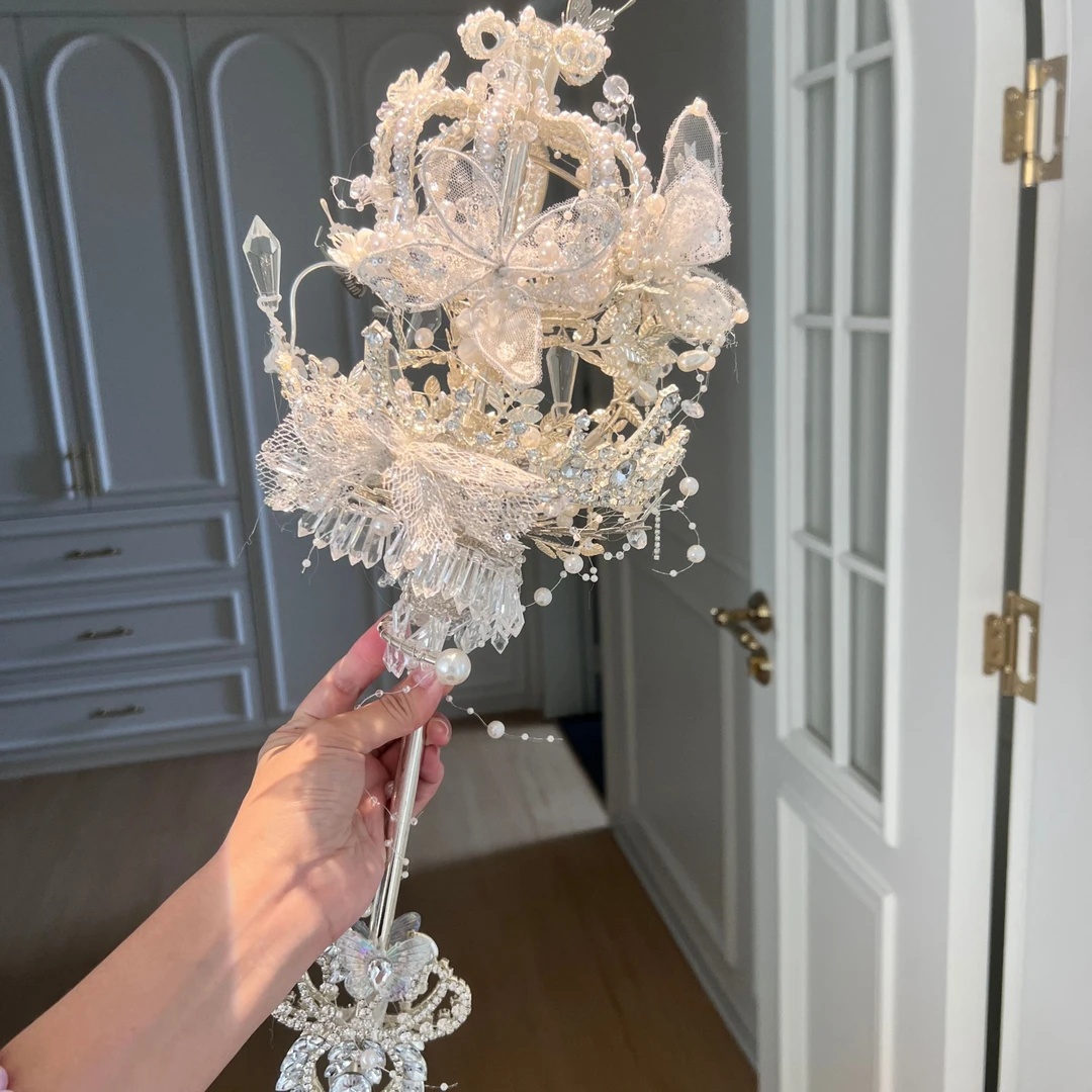 pinky22原创星光蝴蝶结婚婚礼新娘挚爱权杖手捧花/手仗DIY/成品