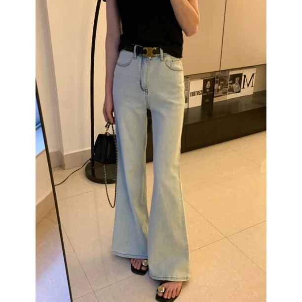 高级显瘦直筒微喇牛仔裤百搭复古设计感牛仔裤直筒微喇裤薄款夏季