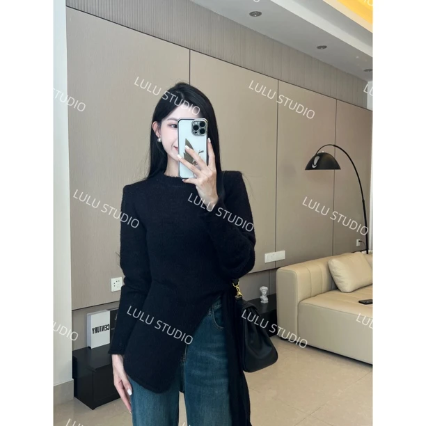 秋款上新 不规则绑带收腰显瘦设计感针织毛衣