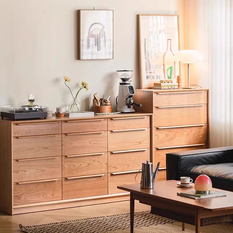 北欧樱桃木储物收纳柜床尾柜五斗柜十二斗柜实木靠墙电视柜抽屉柜