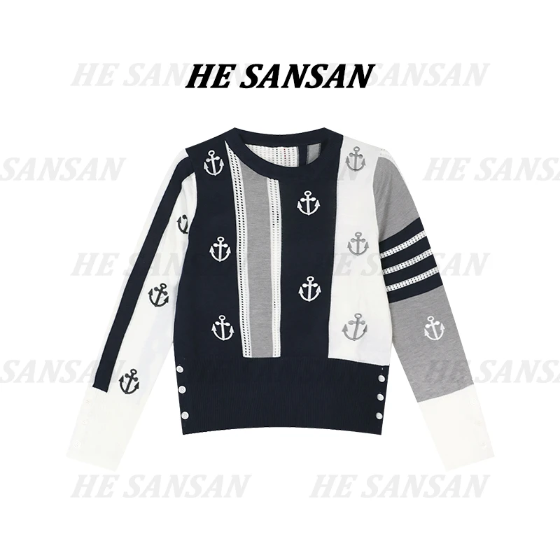 【SANSAN】拼色船锚百搭轻奢时尚套头毛衣DY-2406