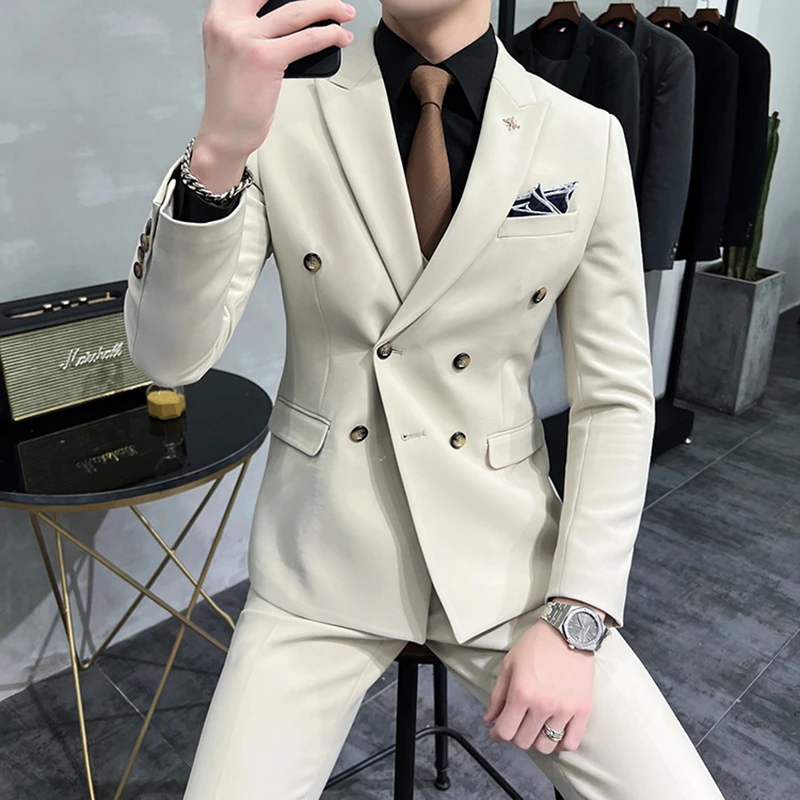 双排扣西服套装男韩版修身主持人礼服新款高级感结婚西装男潮男士