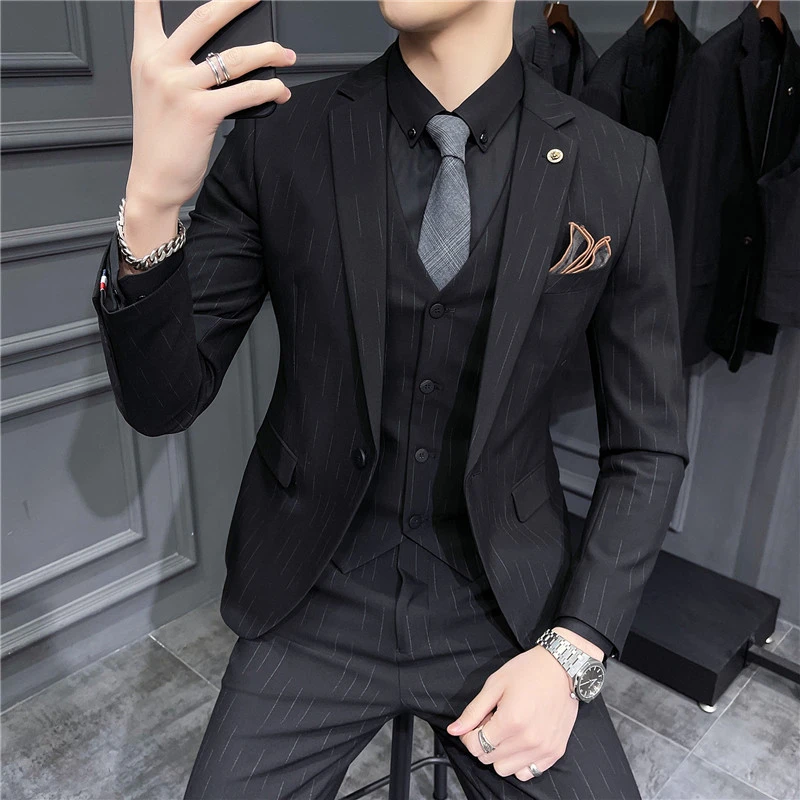 西服男士套装修身英伦高级感新郎结婚礼服商务职业正装休闲西装潮