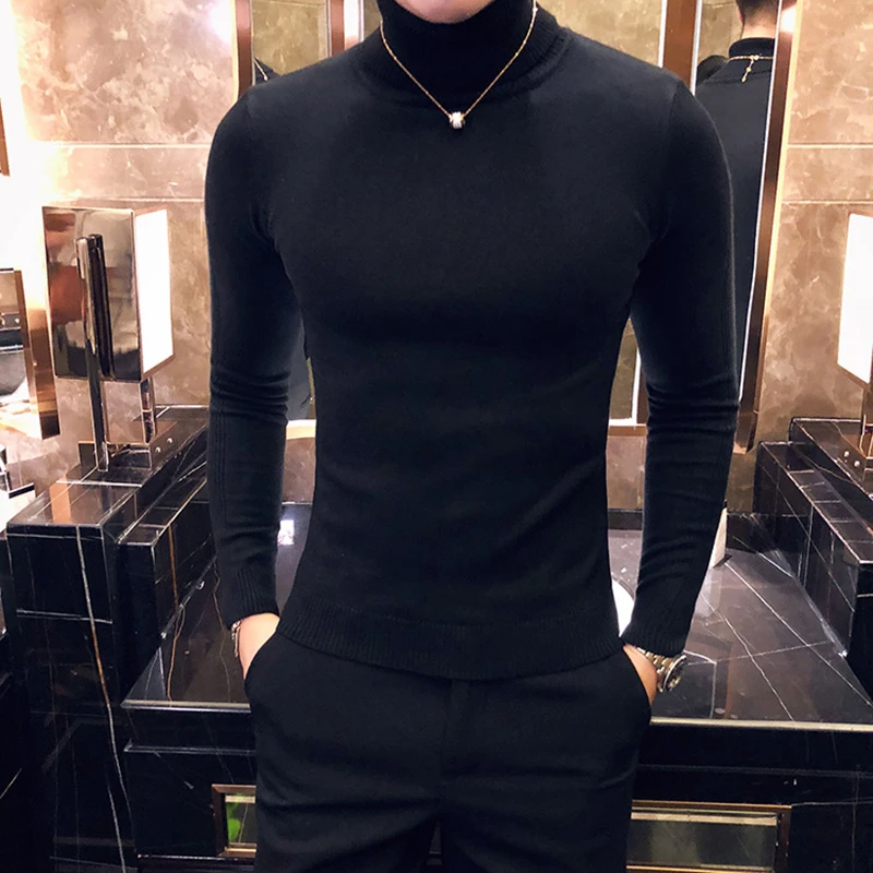 高领毛衣男纯色修身长袖毛线衣内搭紧身针织黑色打底衫男男款