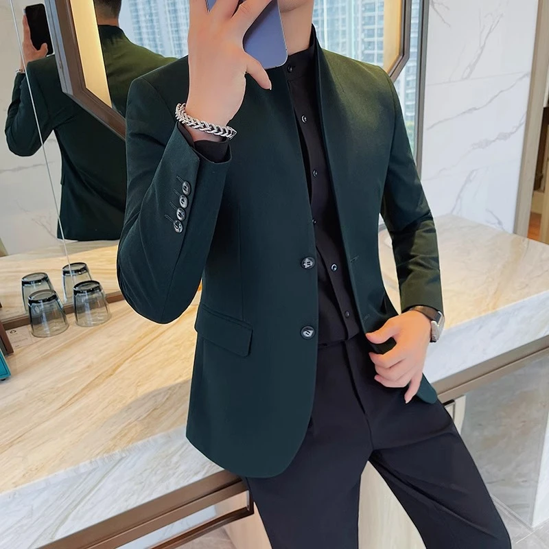 立领小西装外套男士高级感新中式国风痞帅中山装新款修身西服上衣