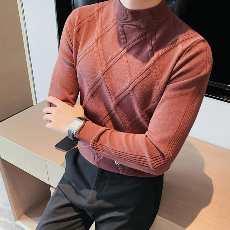 半高领毛衣男加厚秋冬款修身套头针织衫百搭高级感时尚中领打底衫