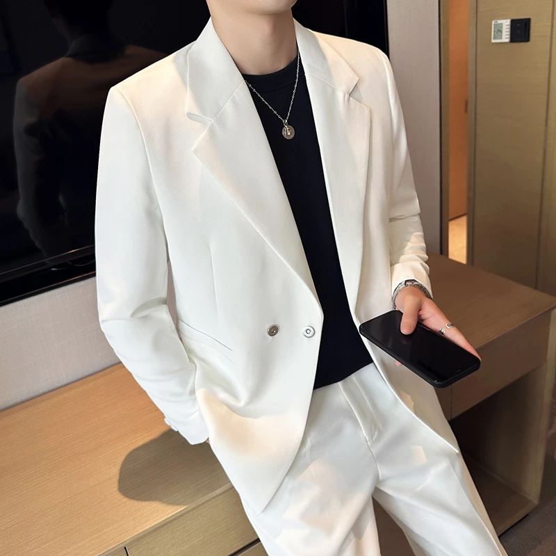 轻奢微宽松垂感西服套装男春秋新款高级感纯色修身西服外套韩版潮