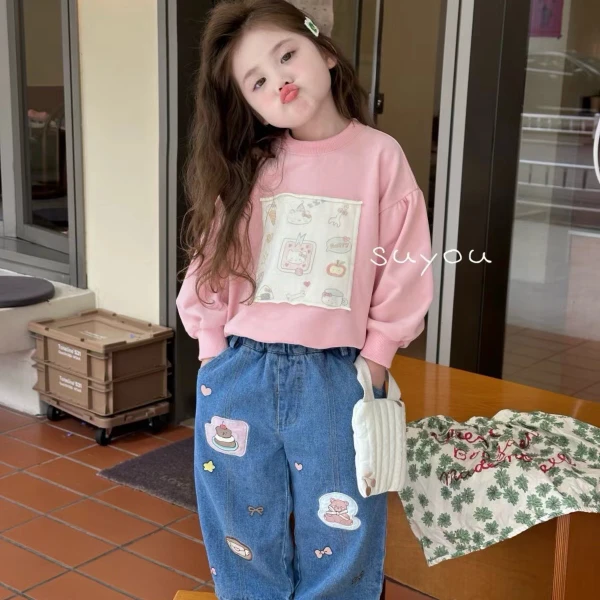 2024年秋季新款韩版休闲女宝宝小童可爱卡通春秋款时尚卫衣潮百搭