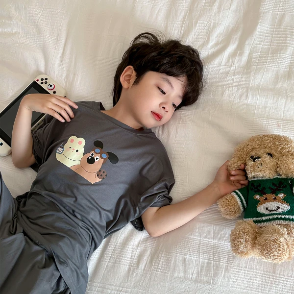 2025韩版儿童款睡衣男童空调服套装夏季新款宝宝家居服四季薄款