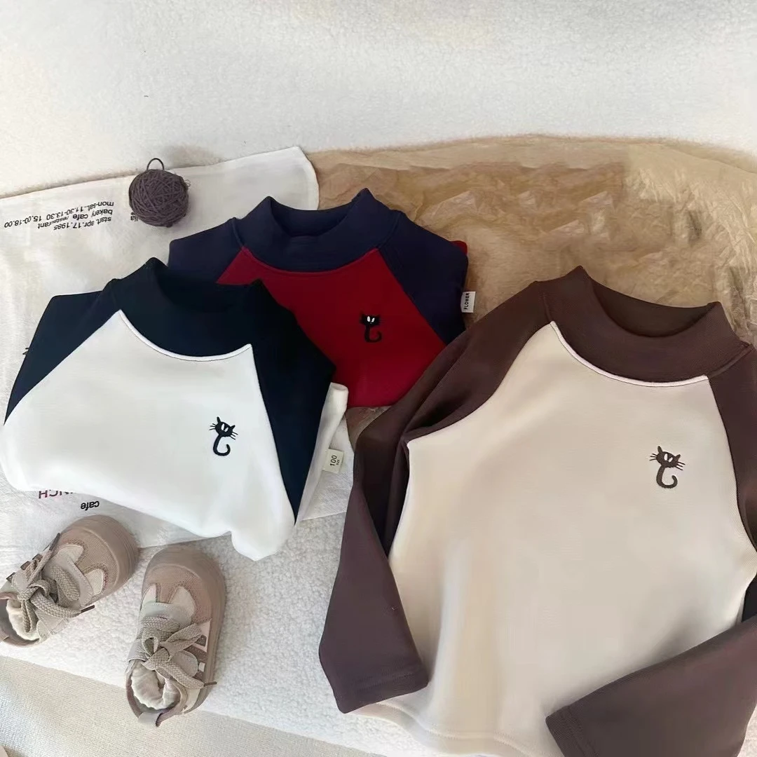 德绒男女童长袖T恤秋冬季新款时尚打底衫男孩宝宝保暖上衣韩版