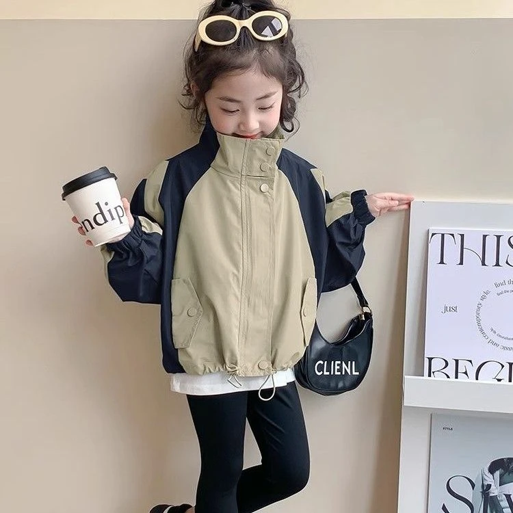 女童外套2025春秋新款女孩洋气夹克收腰上衣儿童秋装拼色冲锋衣
