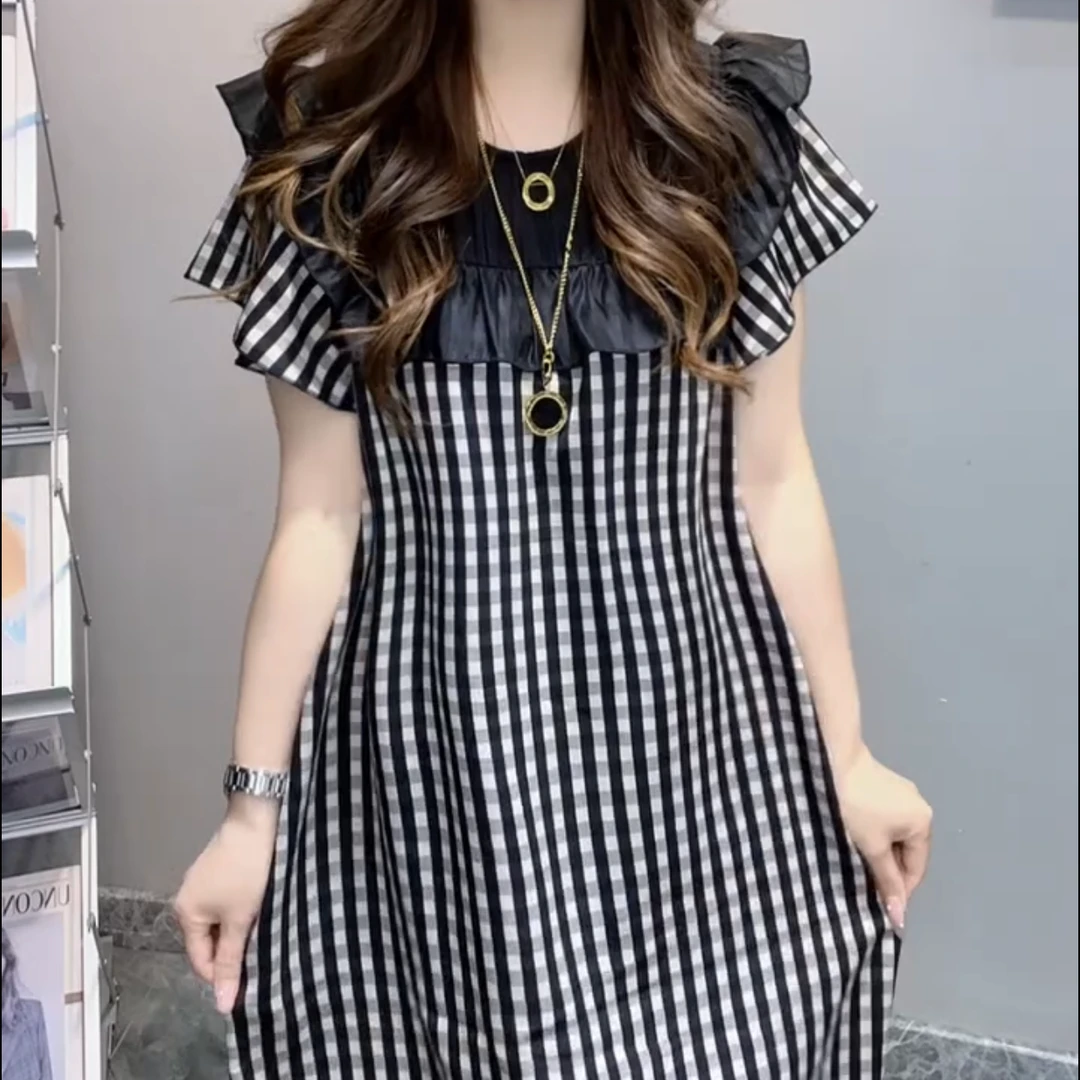 荷叶领休闲气质连衣裙宽松连衣裙女装连衣裙时尚中长款