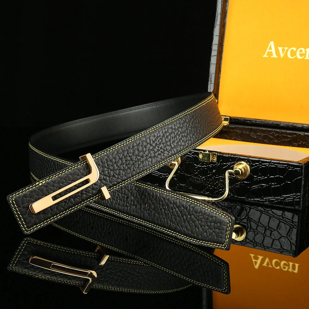 3.8双线野纹牛皮不锈钢扣皮带男真皮头层皮腰带商务内穿裤带