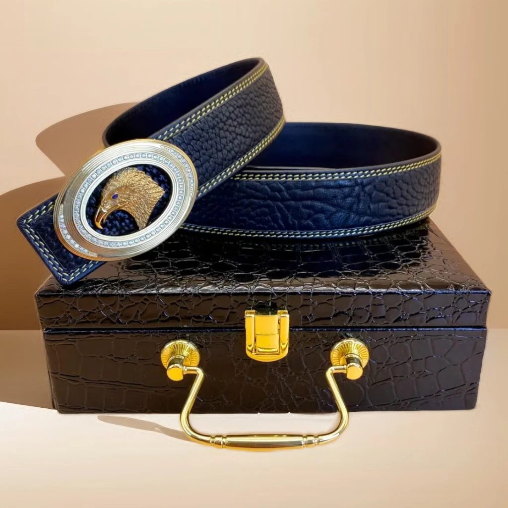 3.8不锈钢扣野纹牛皮男士牛皮腰带平滑扣真皮皮带时尚休闲裤带