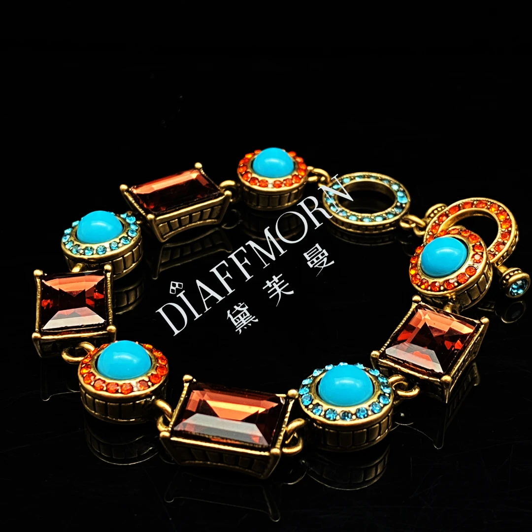 铜合金仿水晶手镯 D.F.M〖巴黎情调〗法国复古做旧重工手链
