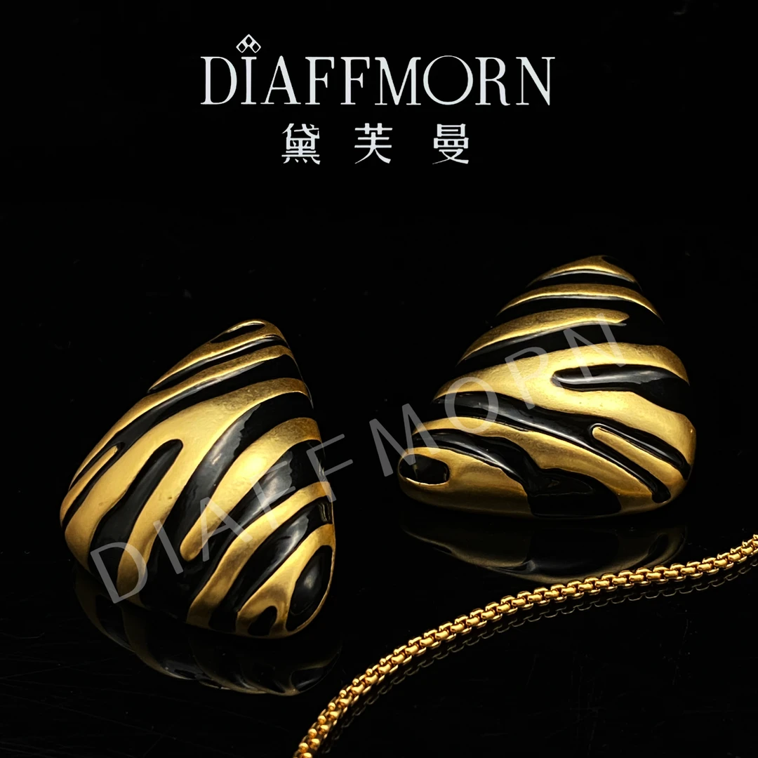 铜合金珐琅耳饰 D.F.M〖黑斑马〗复古重工斑马纹耳钉项链
