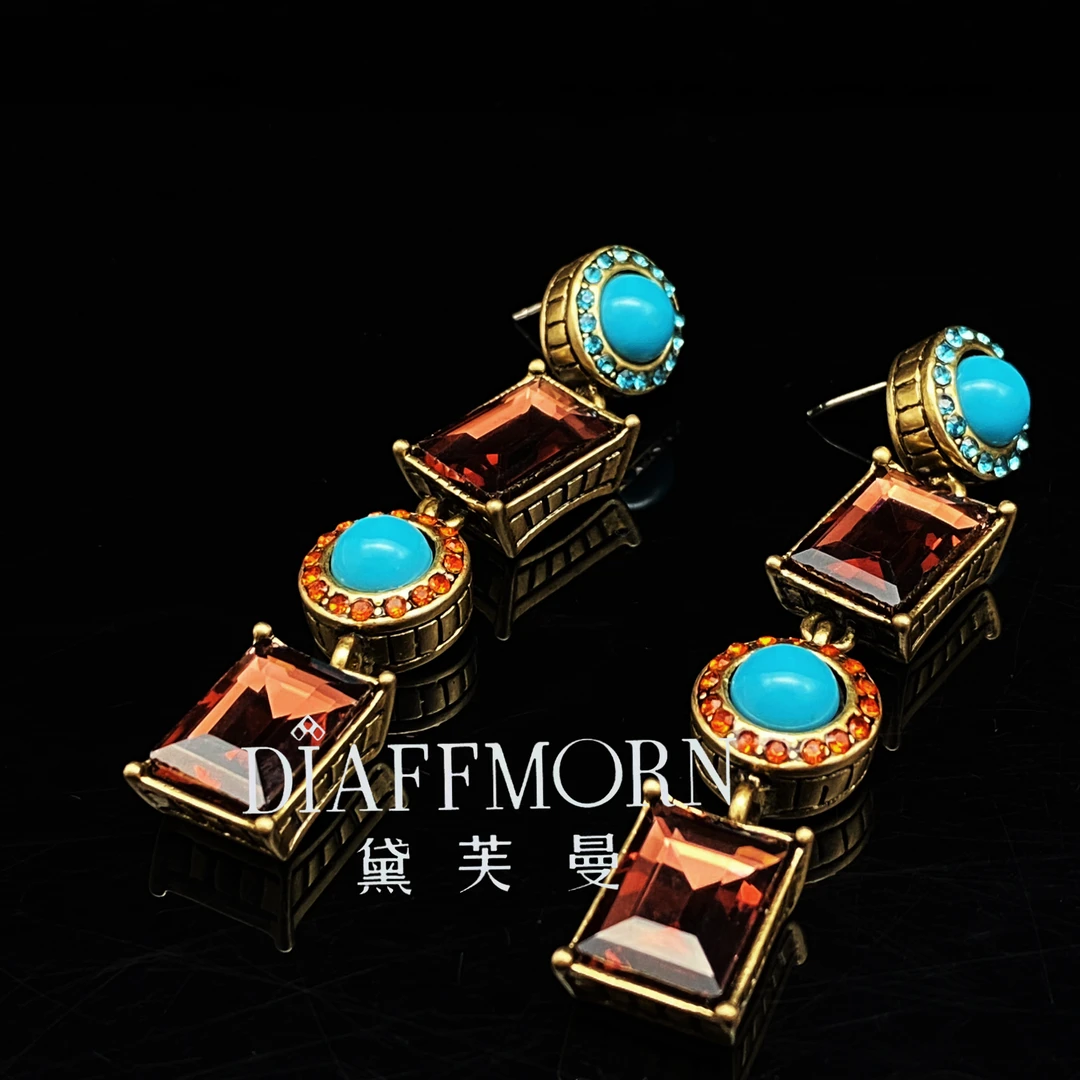 铜合金仿水晶耳饰 D.F.M〖巴黎情调〗法国复古做旧重工耳环