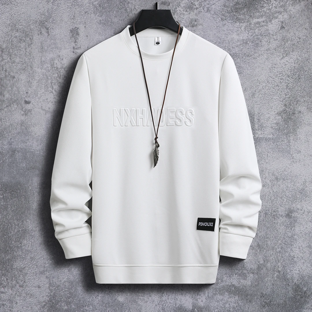 2023秋冬季新款卫衣男士圆领长袖t恤衫潮牌钢印字母外套潮流上衣