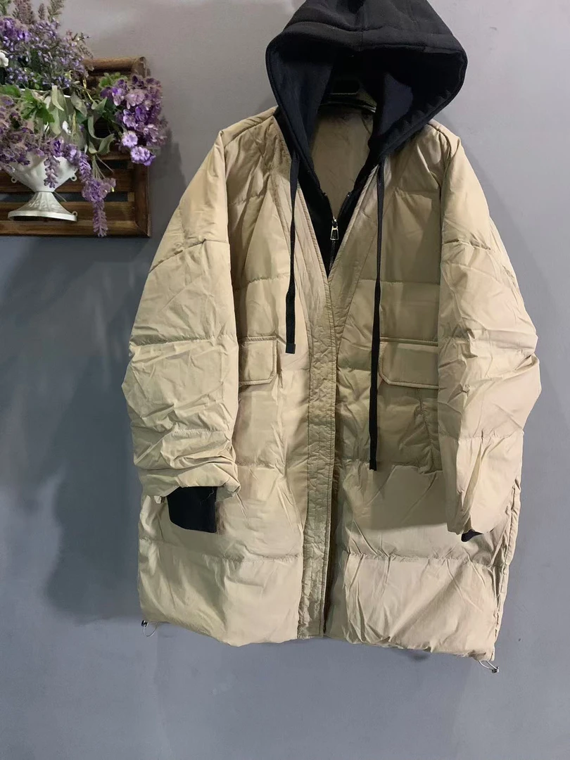 假两件拼接连帽棉衣