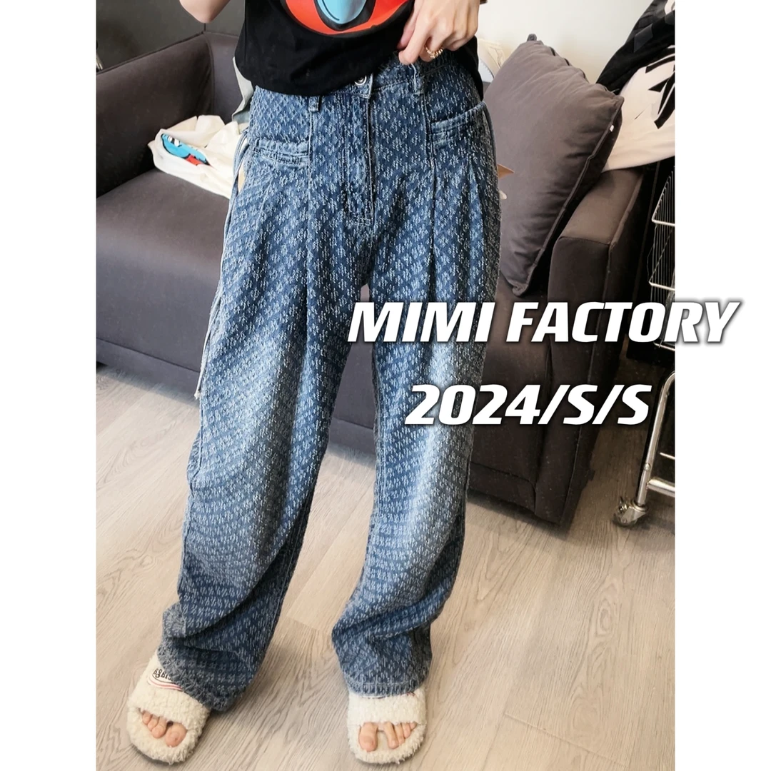 芈芈 2025春季款新款 浅蓝色高腰阔腿直筒牛仔裤女 修身显瘦百搭