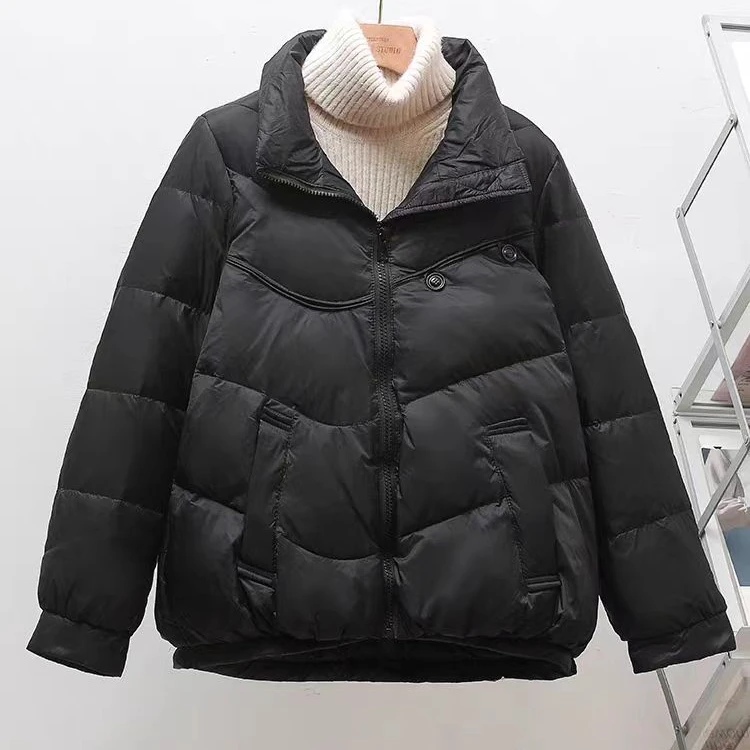 001韩版美式复古休闲舒适宽松轻薄两粒扣外套羽绒服